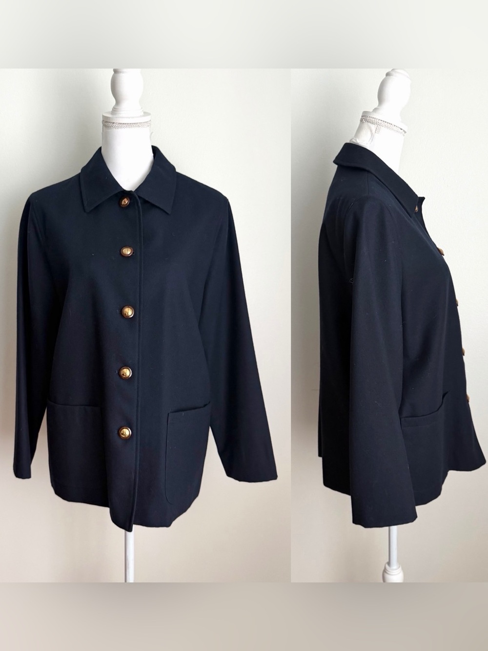 Vintage Navy Blue 100% Wool Coat by Harvé Benard - Size 12P
